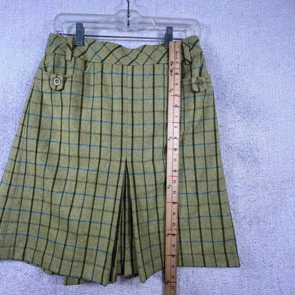 Ann Taylor Loft Olive Green Plaid Pleated Mini Skirt Size‎ 6 Wool Blend Academic